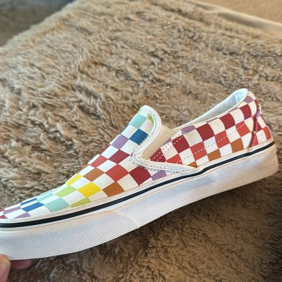 Vans Unisex Multicolor/Rainbow Checkered Slip-On Sneakers - Picture 3 of 7